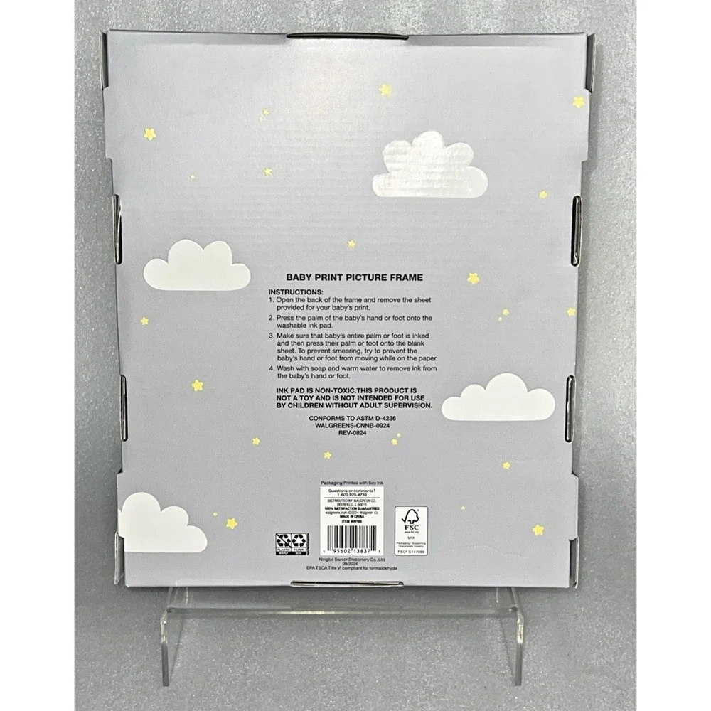 Moon and Stars Baby Print Picture Frame w/ Ink Pad for Handprint & Footprint NEW